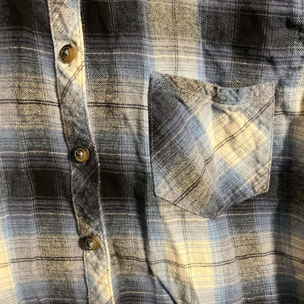 Blue Mountain Blue Plaid 100% Cotton Flannel Shirt Size L